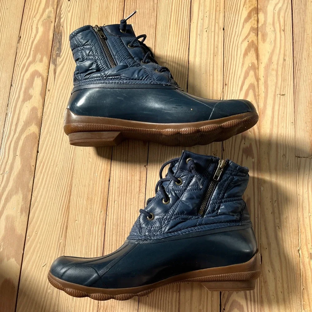 Sperry Saltwater Duck Boots Womens 11 Navy Blue Quilted Waterproof Rain Winter